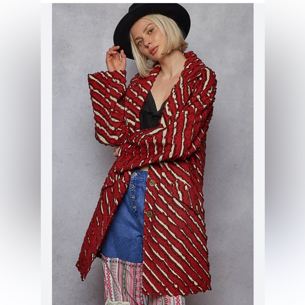 POL Textured Plaid Lightweight Coat Jacket Red Women’s Size M